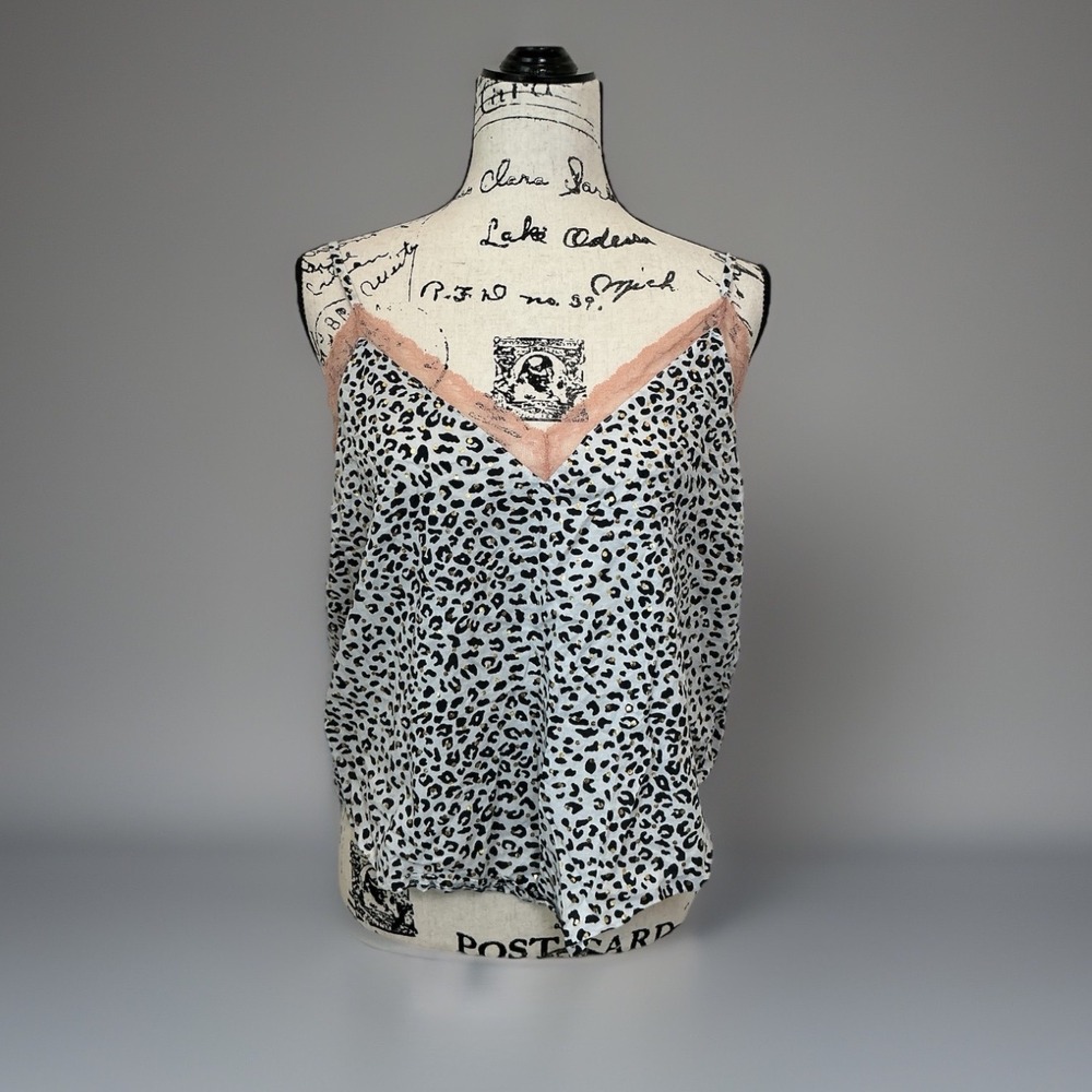 Victoria's Secret Leopard Print‎ Cami Top Lace Trim Gold Accents L